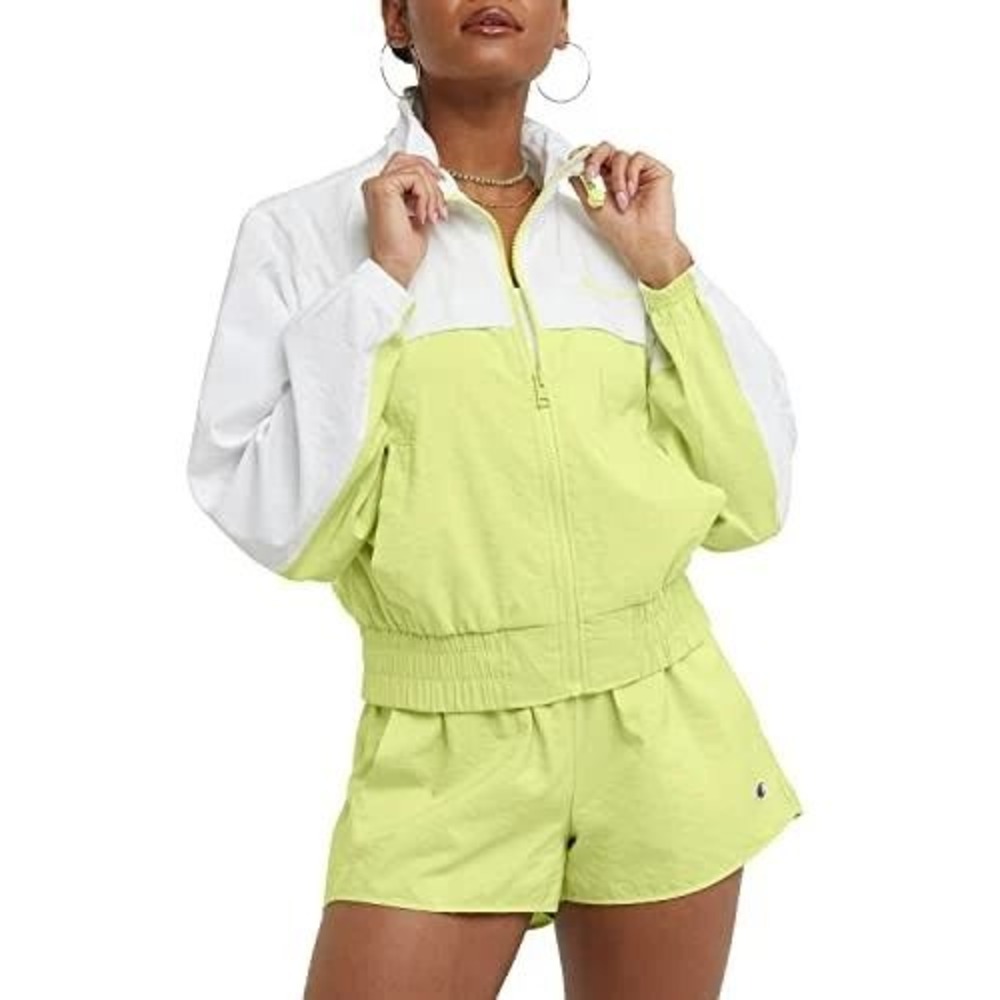 Champion Windbreaker Jacket Gym L White Yellow‎ Athleisure Colorblock Y2K Retro